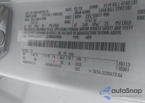 2018 Ford Escape Se from USA, damaged, VIN 1FMCU9GD7JUB62096